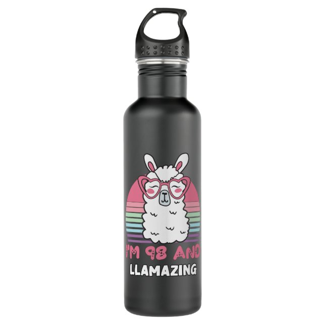 Funny Adorable Llama 98th Birthday Gift For Women 710 Ml Water Bottle (Front)