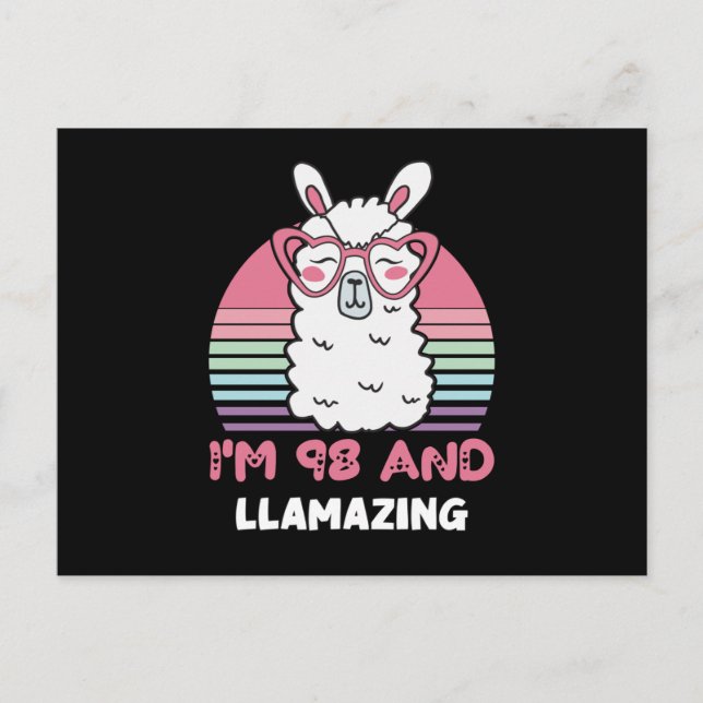 Funny Adorable Llama 98th Birthday Gift For Women Postcard (Front)