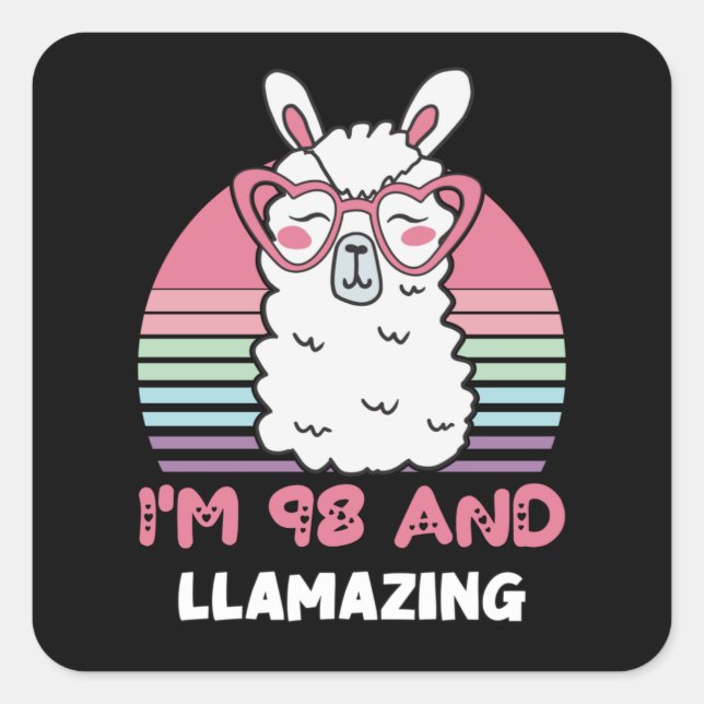 Funny Adorable Llama 98th Birthday Gift For Women Square Sticker (Front)