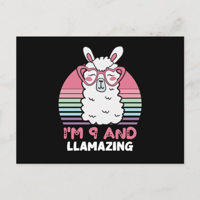 Funny Adorable Llama 9th Birthday Gift For Women Postcard (Front)