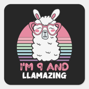 Funny Adorable Llama 9th Birthday Gift For Women Square Sticker