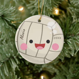 Funny Adorable Volleyball Kawaii Ball Kid's Name Ceramic Tree Decoration