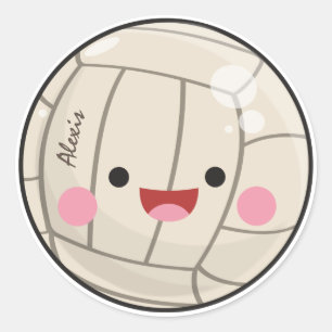 Funny Adorable Volleyball Kawaii Ball Kid's Name  Classic Round Sticker