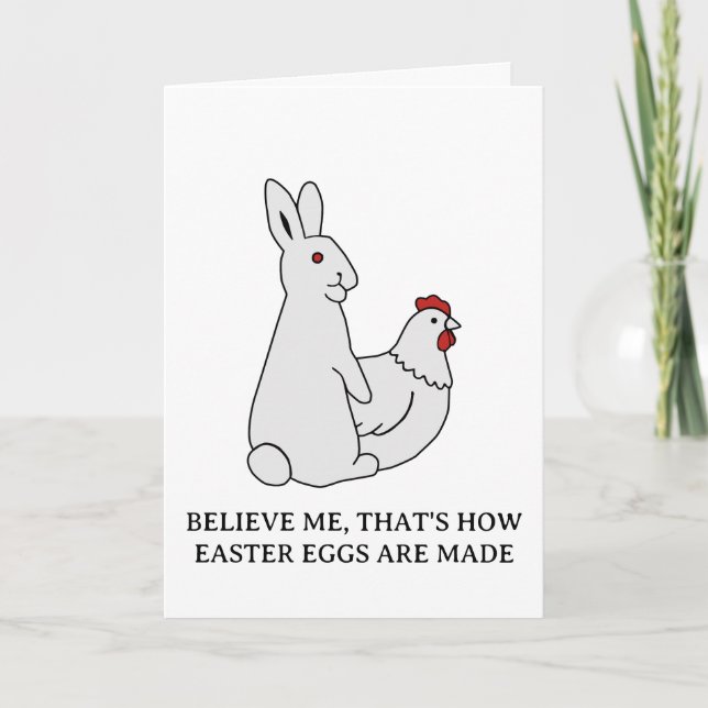 Funny Adult Easter Bunny Made Eggs Humor Holiday Card (Front)