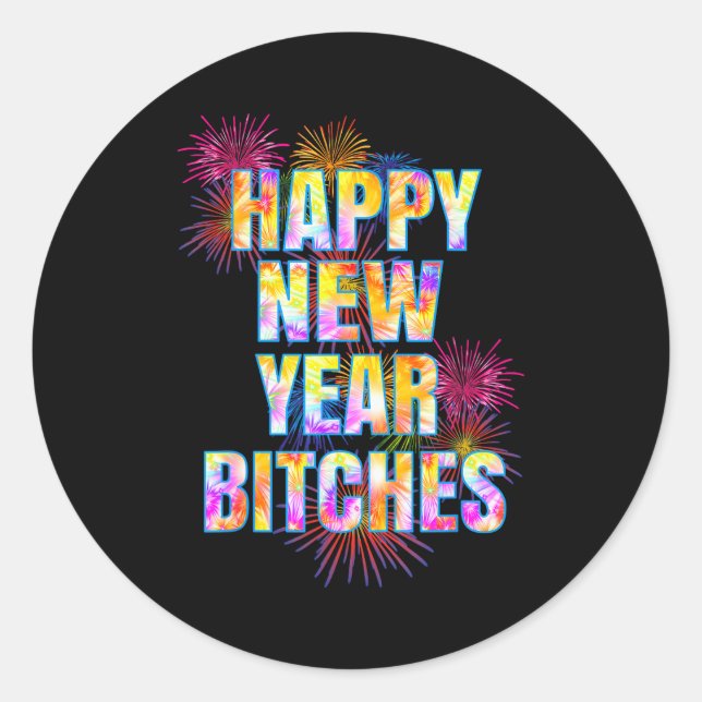 Funny Adult Gift Happy New Year Es Fireworks Party Classic Round Sticker (Front)