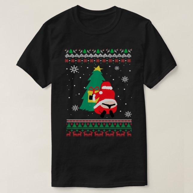 Funny Adult Santa's Whale Tail Thongs Ugly Christm T-Shirt (Design Front)
