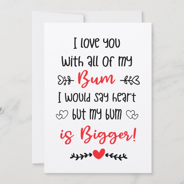 funny adult valentines, I Love You With My Bum Holiday Card (Front)
