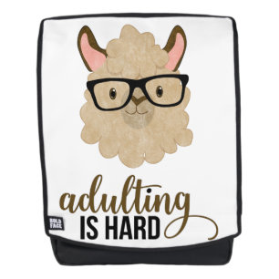 Funny Adulting is Hard Hipster Llama Backpack