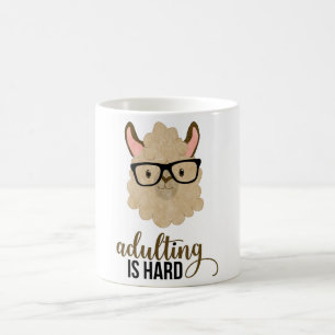 Funny Adulting is Hard Hipster Llama Coffee Mug