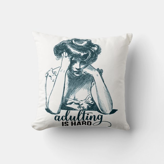 Funny Adulting is Hard Vintage Gibson Girl Cushion (Front)