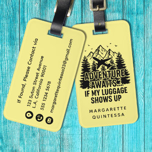 Funny Adventure Awaits Airplane Travel Cool Yellow Luggage Tag