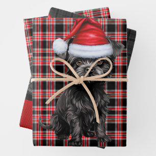 Funny Affenpinscher Christmas Dog Holiday Plaid Wrapping Paper Sheet