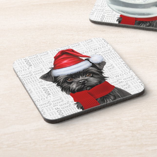 Funny Affenpinscher Dog Woof Word Art Holiday Coaster (Left Side)