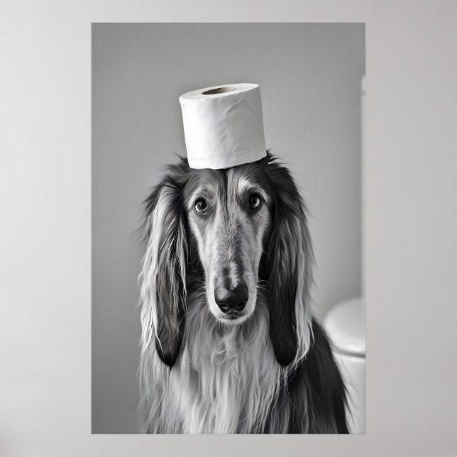 Funny Afghan Hound Bathroom Print, Toilet Paper Poster (Front)