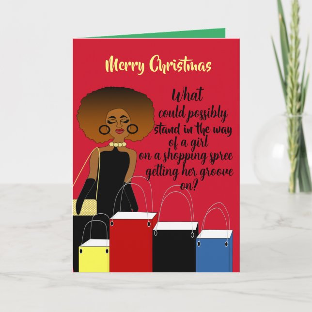 Funny African American Female Merry Christmas Card (Front)