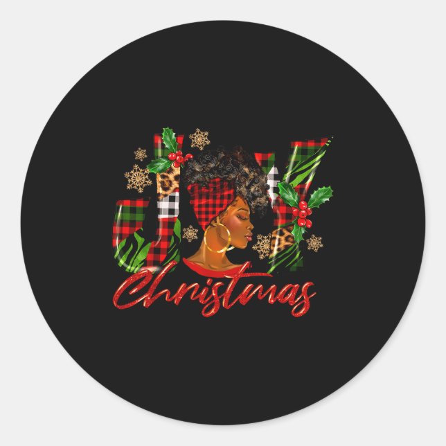Funny African American Joy Christmas Black Woman A Classic Round Sticker (Front)