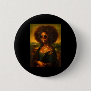 Funny african american mona lisa painting art 6 cm round badge