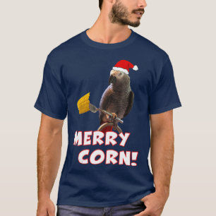 Funny African Grey Parrot Merry Corn Christmas T-Shirt