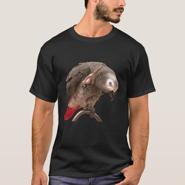 Funny African Grey Parrot Waving T-Shirt (Front)