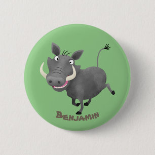 Funny african warthog pig cartoon illustration 6 cm round badge