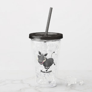 Funny african warthog pig cartoon illustration acrylic tumbler