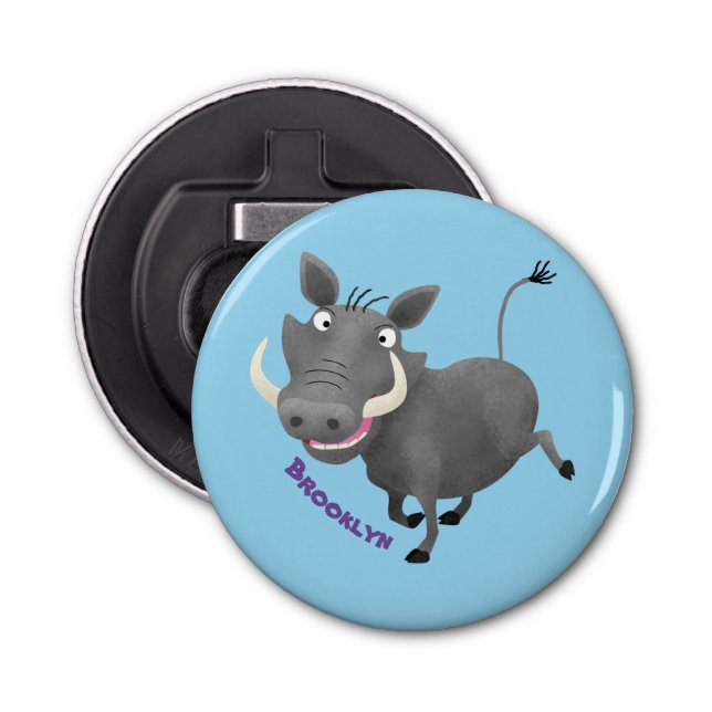 Funny african warthog pig cartoon illustration bottle opener (Front)
