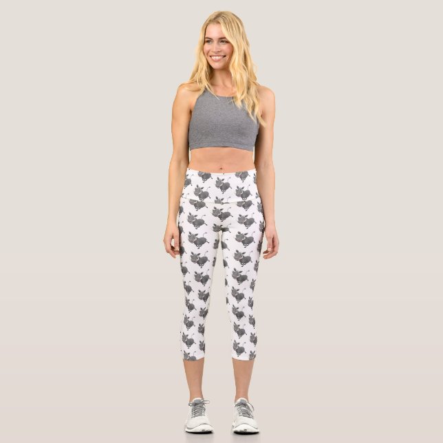 Funny african warthog pig cartoon illustration capri leggings (Front)