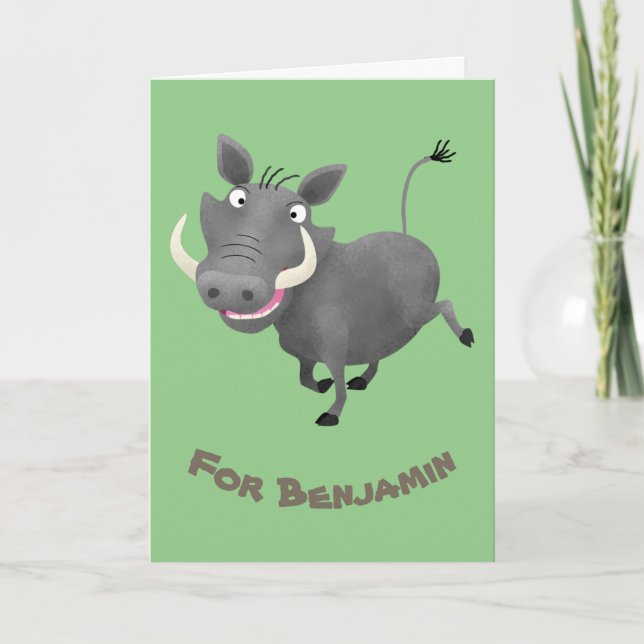 Funny african warthog pig cartoon illustration card (Front)