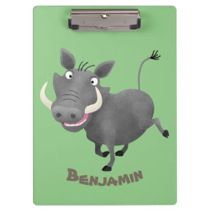 Funny african warthog pig cartoon illustration clipboard