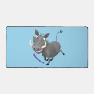 Funny african warthog pig cartoon illustration desk mat