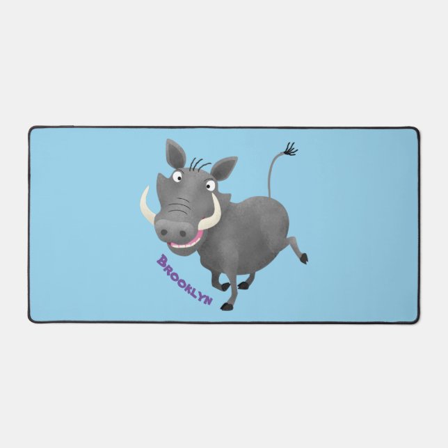Funny african warthog pig cartoon illustration desk mat (Front)