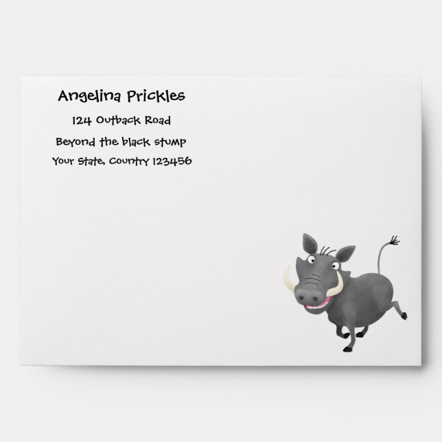Funny african warthog pig cartoon illustration envelope (Front)