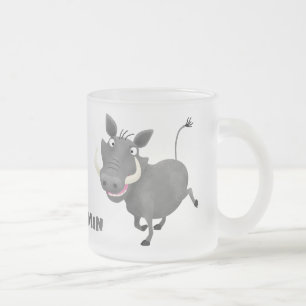 Funny african warthog pig cartoon illustration frosted glass coffee mug