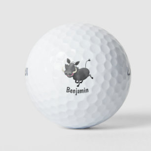 Funny african warthog pig cartoon illustration golf balls