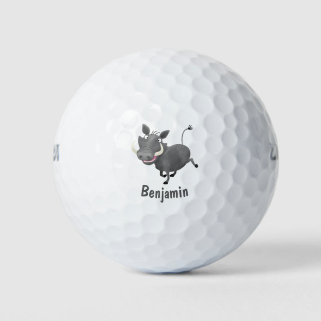 Funny african warthog pig cartoon illustration golf balls (Front)