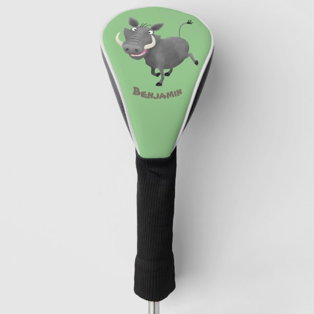 Funny african warthog pig cartoon illustration golf head cover (Front)