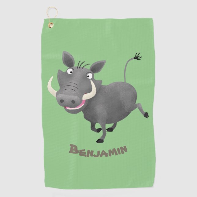 Funny african warthog pig cartoon illustration golf towel (Front)