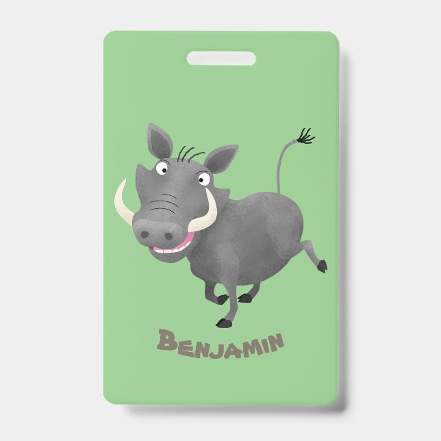 Funny african warthog pig cartoon illustration ID badge (Front)