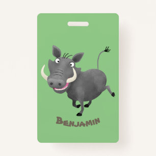 Funny african warthog pig cartoon illustration ID badge