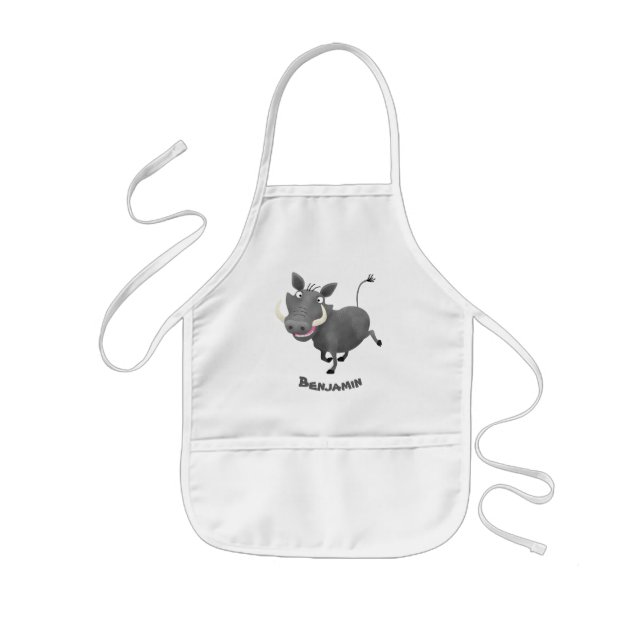 Funny african warthog pig cartoon illustration kids apron (Front)