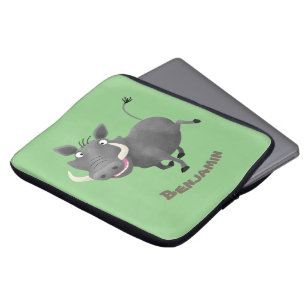 Funny african warthog pig cartoon illustration laptop sleeve