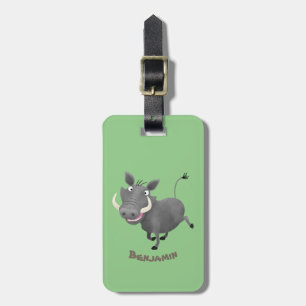 Funny african warthog pig cartoon illustration luggage tag