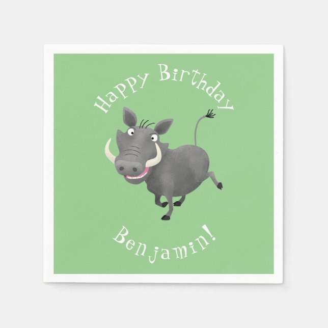 Funny african warthog pig cartoon illustration napkin (Front)
