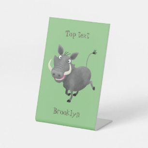 Funny african warthog pig cartoon illustration pedestal sign