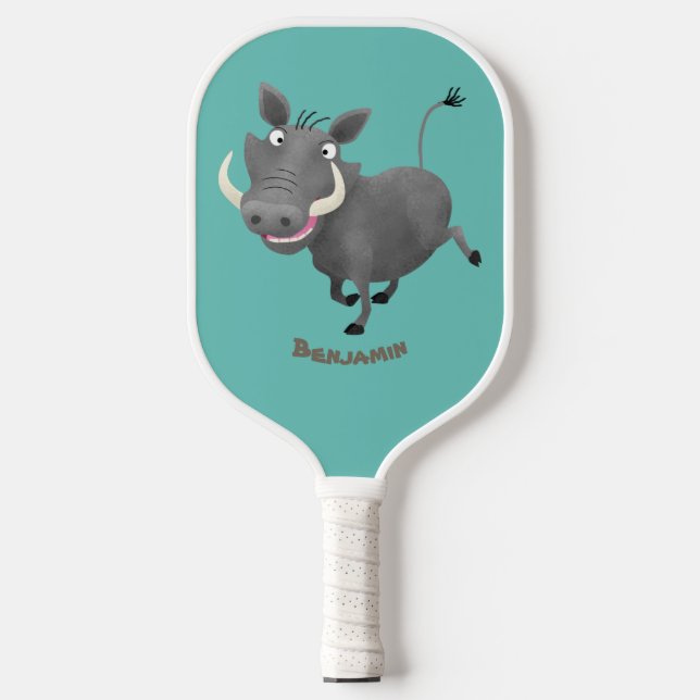 Funny african warthog pig cartoon illustration pickleball paddle (Front)