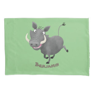 Funny african warthog pig cartoon illustration pillowcase