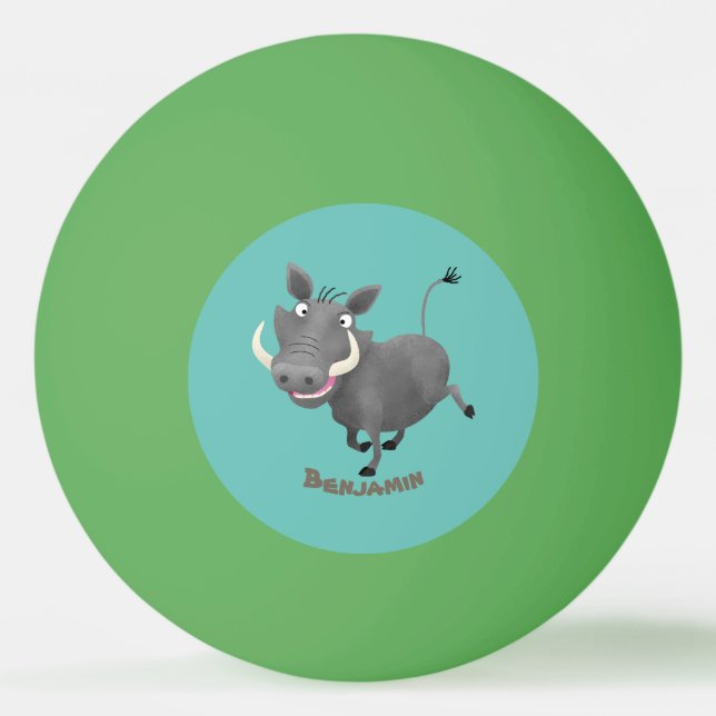 Funny african warthog pig cartoon illustration ping pong ball (Front)
