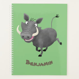 Funny african warthog pig cartoon illustration planner