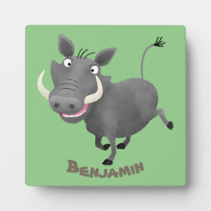 Funny african warthog pig cartoon illustration plaque