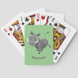 Funny african warthog pig cartoon illustration playing cards